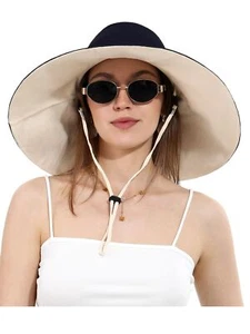 Women Cotton Fishing Bucket Hat Reversible Ultra Wide Brim Sun Hat Beach Fold... - Picture 1 of 8