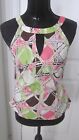 Milly Of Ny Silk Geometric Halter Keyhole Top Blouse Sz Small S Ivory Pink Green