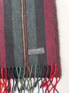 Cashmaire Blue Red PLAID Scarf with Fringe Made in Japan - Picture 1 of 2