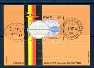 BRAZIL 1974 - Stamps Souvenir Sheet World Council Welfare Blind People Braile - Picture 1 of 1