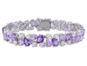 28.50 Carat (ctw) Amethyst, Rose-De-France, White Sapphire Bracelet Silver - Picture 1 of 4