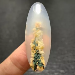 Scenic Moss Agate Cabochon 41.5x15x6mm High Quality 31 ct - Picture 1 of 7