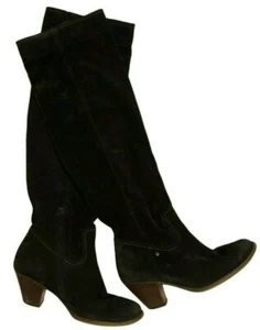 Vintage PAUL GREEN Tall Black Suede Boots Sz 6 US (3 1/2 UK) Cuban Heel - Picture 1 of 10