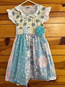 Tutu & Lulu Dress w/3D Flower Lace Trim Girls Pieced Floral Print Size 7/8 - Picture 1 of 4