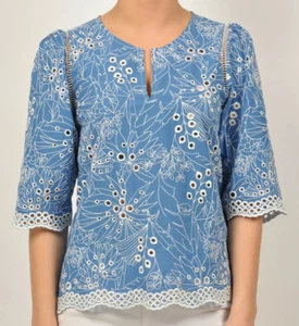 Suncoo Embroidered Cotton Blouse Paris Lafontaine Size 8 Uk BNWT RRP €98 Blue - Picture 1 of 7