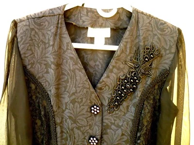 ВИНТАЖНЫЙ 80-Х S M черный готический стимпанк виноград бусина кружева чистый SLV куртка блузка женщин - Изображение 1 из 4