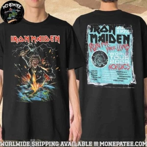 Iron Maiden Run For Your Lives World Tour 2025 Nordics Dates List Merch T-Shirt - Picture 1 of 5