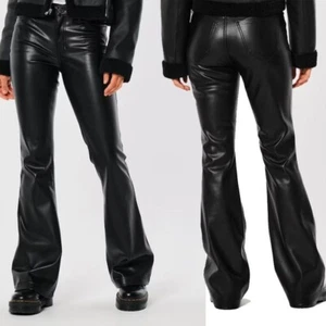 Hollister Faux Leather Pants Womens Sz 9 High Rise Flare Vegan Sexy Edgy Biker - Picture 1 of 10