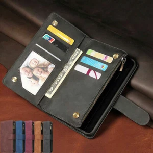 For iPhone 16E 14 13 12 11 15 Pro Max Zip Wallet Case Leather Flip Phone Cover - Picture 1 of 45