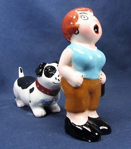 Lady with nosey dog Ceramic S&P Shakers (8164) - Picture 1 of 6