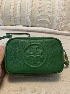 NWT Tory Burch Perry Bombe Mini Green Leather Crossbody Bag Green GOLD AUTHENTIC