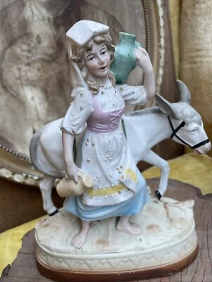 Ancien Biscuit Jardinière 1900 Bouquetière Âne - Photo 1/4