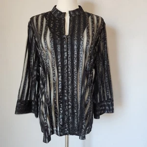 Travelers Collection by Chico's Sheer Mesh Leopard Zip Light Jacket Black Sz.2/L - Picture 1 of 13