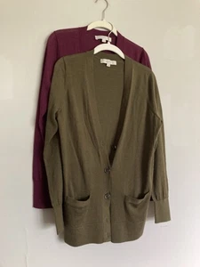 LOFT Cardigan Sweaters Bundle of 2 LARGE Wool Blend Lightweight Longline - Picture 1 of 9