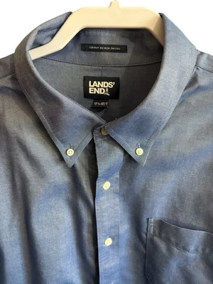 Camisa Oxford Lands End Para Hombre 17.5/37T Algodón Supima Sin Hierro Azul Tradicional NUEVA Foto 1 de 4
