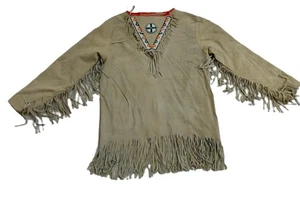 Camisa beige Buckskin Mountain Man Rendezvous con cuentas manuales, traje del Viejo Oeste - Imagen 1 de 4