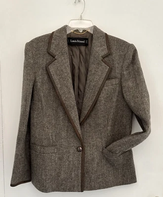 Blazer LOUIS FERAUD Paris Mujer 10 Marrón Alpaca/Lana Forrado Tweed Chaqueta Preppy Foto 1 de 4