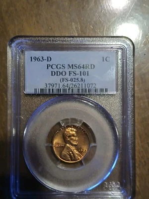1963-D Lincoln Cent PCGS MS64RD DDO FS-101 - Image 1 of 2