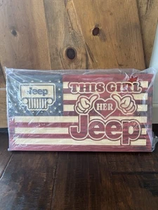 Wood American Flag Jeep Wrangler Girl Loves Keep Carved Art Sign - Picture 1 of 9