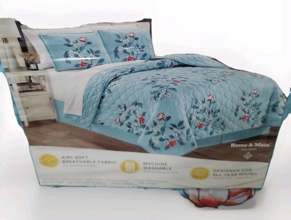 Новый основной и дома 3 изделия королева Sz. Синий цветочный лоскутный набор с наволочками - в сумке на молнии  - Изображение 1 из 4