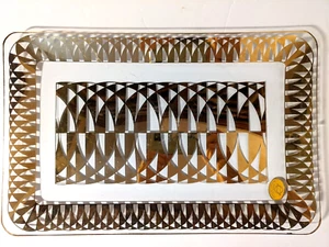 Seltenes MCM Glas Serviertablett FILIGRANGLAS W. Germany, goldfarbener Überfang 12 Zoll x 8 Zoll - Bild 1 von 11