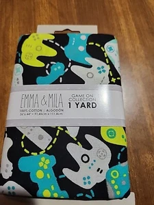 GAME ON Video Game Controller Fabric 100% Cotton Pre-Cut Yard Emma & Mila - Picture 1 of 3