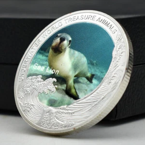 Ocean Animal Sea Lion Silver Plated Coin World Treasure Ornament Medal Souvenir - Picture 1 of 12