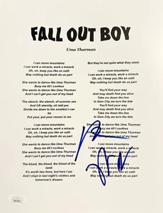 Pete Wentz & Patrick Stump Signed Autographed Uma Thurman Lyric Sheet JSA COA - Picture 1 of 2