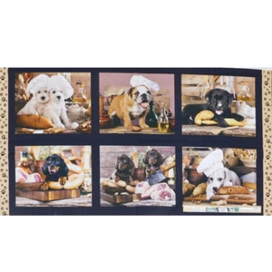 Patchwork Quilting Sewing Fabric Kitchen Dogs Panel 62x110cm - Bild 1 von 3