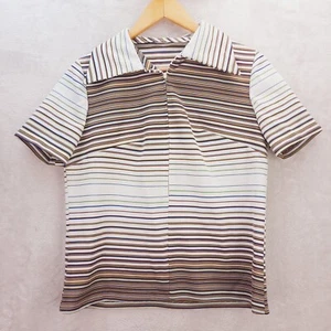 Blusa Top Vintage Años 70 Para Mujer Arco Iris Rayas Poliéster 1/4 Cremallera Cuello Mariposa - Imagen 1 de 10