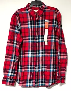 Camicia uomo St. John's Bay manica lunga vestibilità classica flanella L rosso navy a quadri nuova con etichetta - Foto 1 di 3