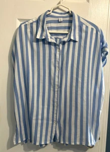Old Navy Womens Button-up Shirt Top XL OVERSIZE Light Blue Stripe Cotton Bld NWT - Picture 1 of 13