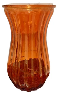 Amber/Orange Vertical Ribbed Glass Flower Vase 9" Retro Vintage - Picture 1 of 9