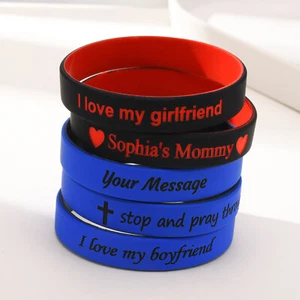 Personalize Women Men Silicone Bracelets Customized Wristband Gifts for her - Picture 1 of 16