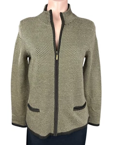 Jones Wear Cardigan Sweater Zip Front Sz S Brown/Black Long Sleeve Acrylic Blend - Picture 1 of 6