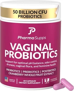 Vaginal Probiotics 60 Capsules PharmaSupps with Prebiotic Cranberry Pharma Supps - Picture 1 of 2