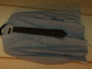 Camisa de vestir Tasso Ella manga larga para hombre ajustada XXL con bolsillos azules/pin + corbata personalizada - Imagen 1 de 9