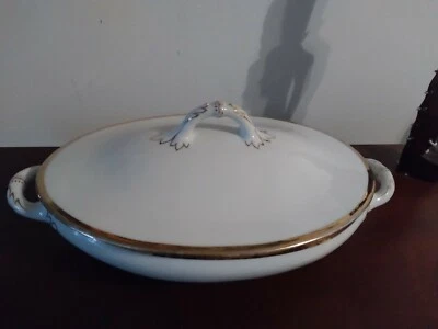 A.P. Plato antiguo de porcelana para servir/verduras AUSTRIA blanco/oro adorno principios de 1900 Foto 1 de 4