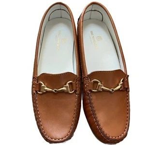 Bruno Magli Emilia Cognac Driving Shoe Leather Loafer 9 NIB Italy 39 Horsebits - Picture 1 of 11