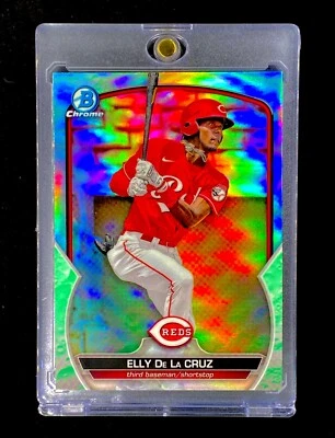 ELLY DE LA CRUZ ROOKIE GREEN LUNAR REFRACTOR HOLO Chrome Topps RC - REDS - Image 1 of 4