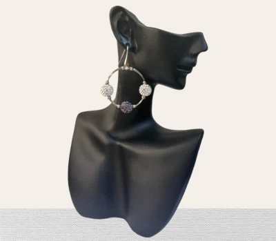 orecchini in argento 925 anallergici pendenti con pietre bianche e viola - Immagine 1 di 2