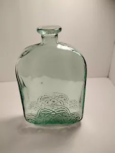Vintage Hand Blown Green Glass Flask Bottle - Picture 1 of 8