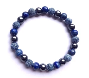 Bracciale Uomo Donna in Pietra dura Naturale Lapislazzuli Ematite Agata 8mm - Foto 1 di 9