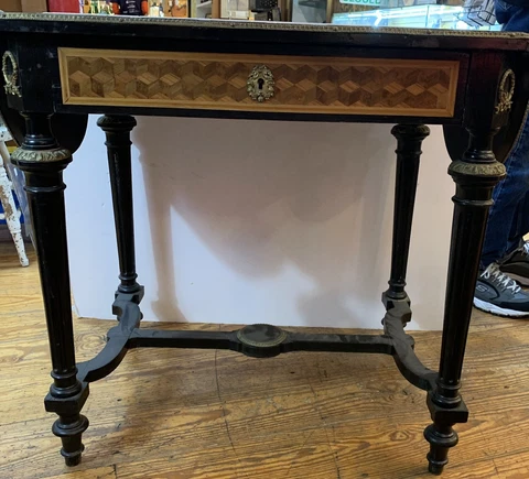 Victorian American Marquetry And Inlaid Writing Desk With Drop Sides Cover