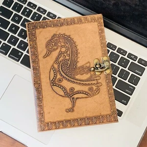 Leather Journal Peacock duck Goose bird Book, 7x5 Journaling Diary Handmade Pape - Picture 1 of 11