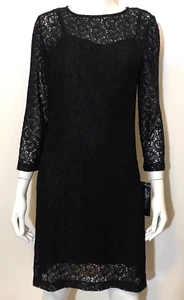Sharagano Neu mit Etikett Damen schwarz Stretch Langarm Spitzenwechsel mit Slip Kleid Größe 10 - Bild 1 von 20