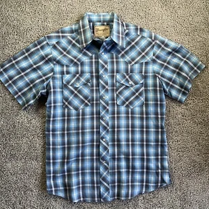 Wrangler Wrancher Men’s Pearl Snap Sz Medium Shirt Western Cowboy Short Sleeve - Picture 1 of 8