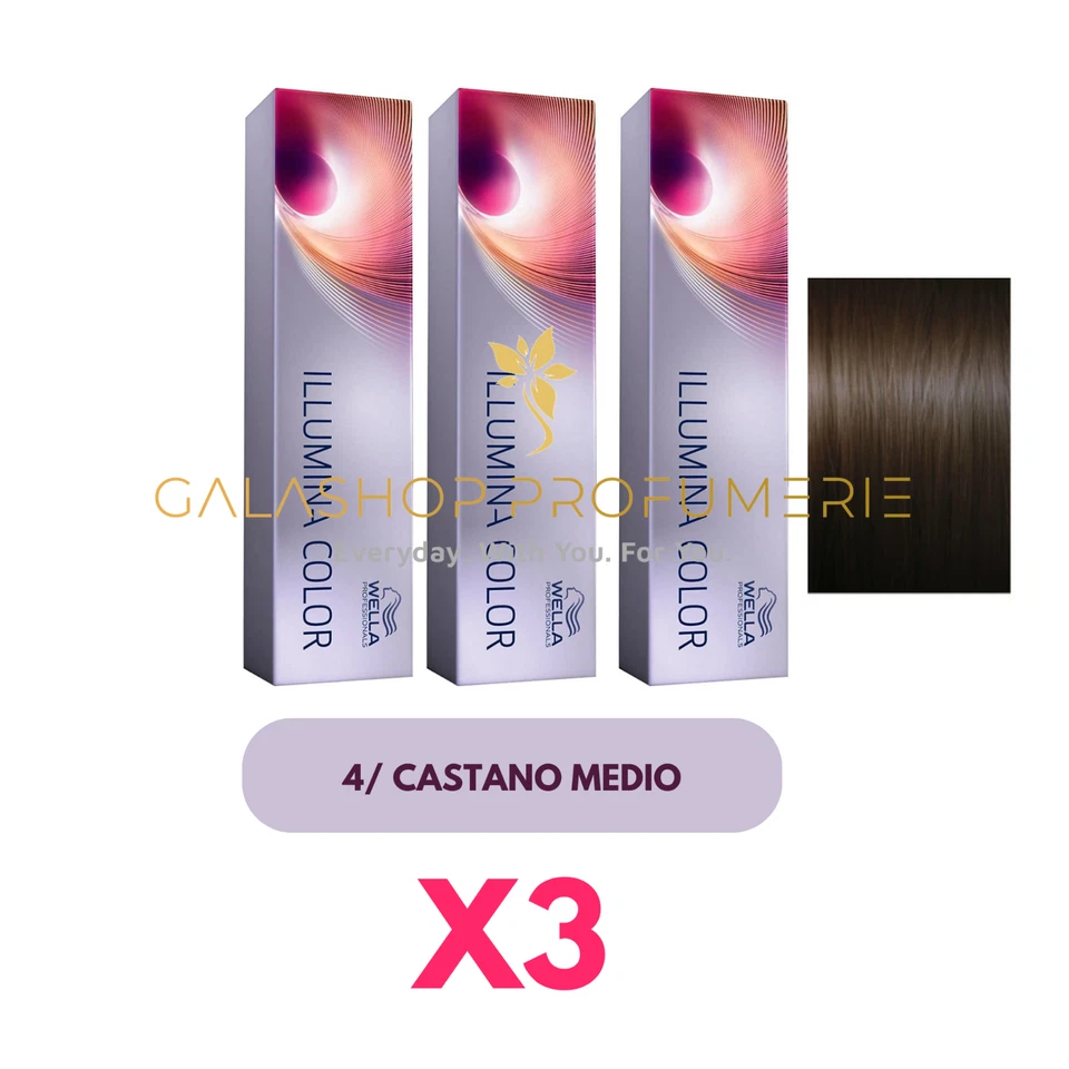 X3 Wella Illumina Color 4 Chestnut Medium Color No Ammonia Hair Dye 3PZ - Image 1 of 1