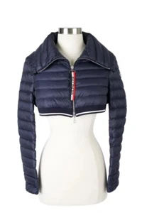 $1,590 Moncler Cropped Lightweight Down Jacket SZ 0/XS Navy Blue RARE - Picture 1 of 5