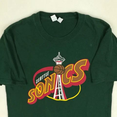 Vintage Seattle Sonics T-Shirt Supersonics Big Logo Green Mens Small Cover